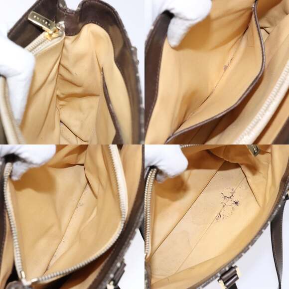 CELINE C Macadam Canvas Hand Bag Brown Gold - Picture 12 of 13